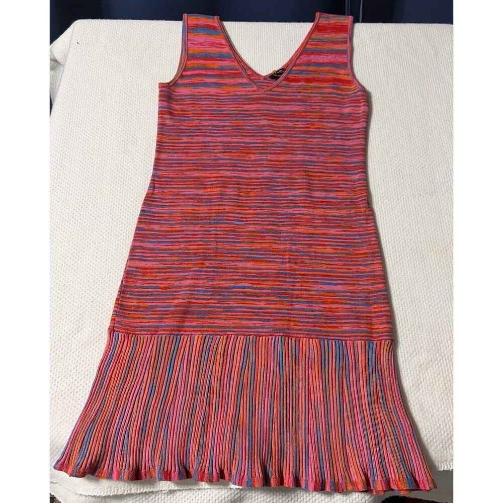 Scoop Space Dye Ribbed Knit Dress Medium 8-10 Sleeveless V-Neck Flare Hem